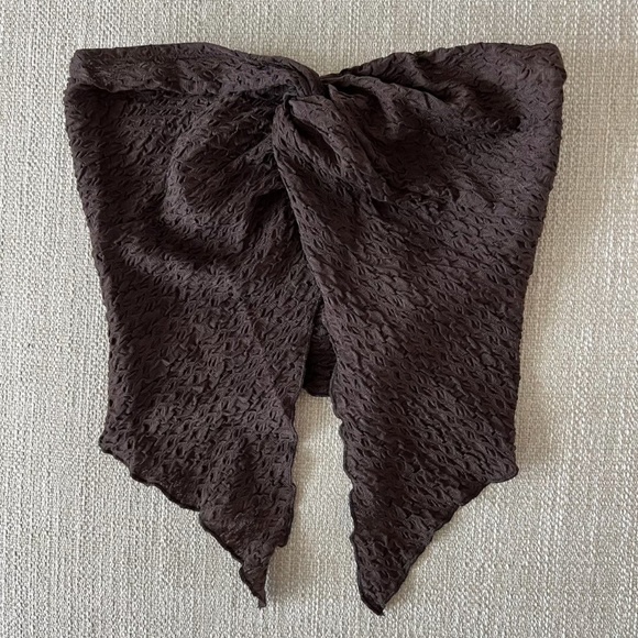 Tops - Front Twist Tube Top Knitted Material Chocolate Brown